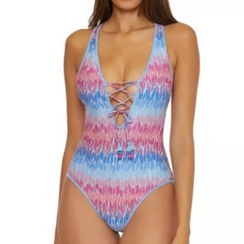 BECCA Womens Spotted Abstract Joshua Tree Multicolored One Piece Swimsuit Medium